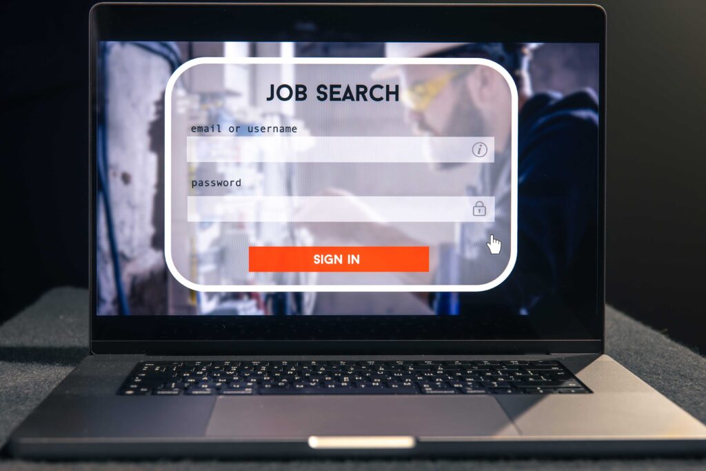 job search computer application website page laptop screen
